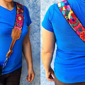 Guatemalan handmade adjustable embroidered floral camera / bag strap
