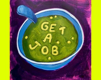 Get a Job SpongeBob Painting | Meme Art | Unique Wall Art | Funny Home Décor | SpongeBob Acrylic Painting