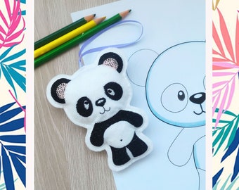 Machine embroidery "Panda"+coloring. A toy of felt. Diy toy. Soft toy, children's room decor. Decorative toy with embroidery.  PDF Pattern.