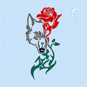 Stickdatei WOLF UND ROSE. Sofort Download.Jugend Stickerei.