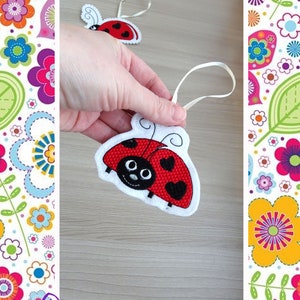 Soft toy ladybug from felt and embroidery. Diy toy, children&#39;s room decor. Decorative toy with embroidery. Instant Download.