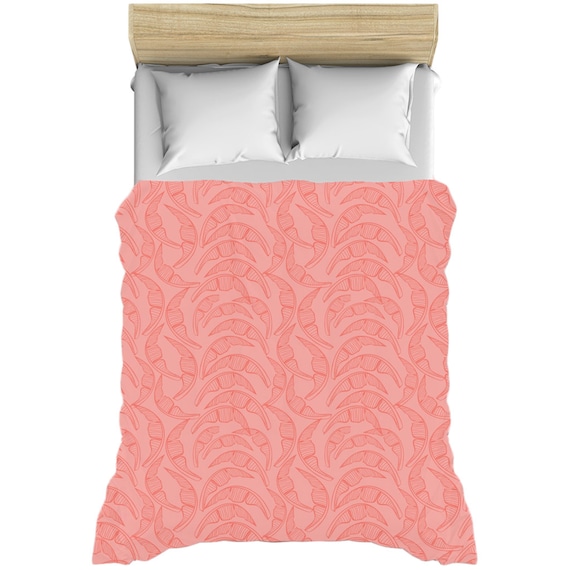 Coral Palm Fronds On Coral Background Duvet Covers Etsy