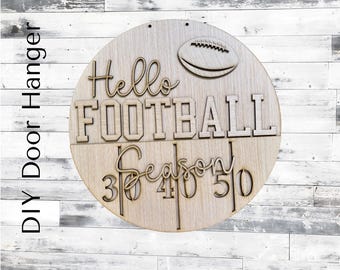 Hello Football Season Fall Door Hanger | Football Door Hanger Blank | Sports Sign | Fall Sports | DIY Craft Supply | Ready to Paint