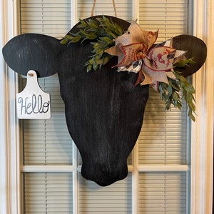 Cow Head with Tag Wood Door Hanger