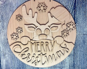 Peeping Reindeer Christmas Door Hanger Blank | DIY Holiday Craft
