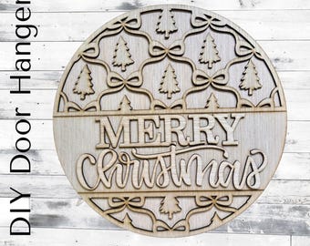 Merry Christmas Ribbon and Bows Door Hanger | Wood Blank Door Hanger | Christmas Craft | Merry Christmas Sign
