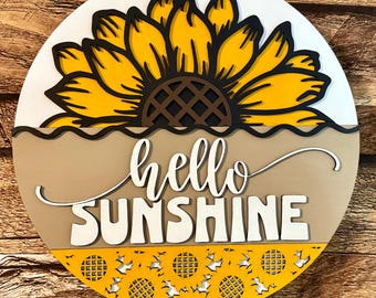 Hello Sunshine Fall Sunflower Wood Door Hanger | Fall Door Decor | Summer Door Hanger | Fall Door Hanger| Sunflower Sign