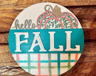 Hello Fall Pumpkin Wood Door Hanger | Fall Front Door Decor | Fall Door Hanger | Fall Door Wreath | Pumpkin Door Hanger
