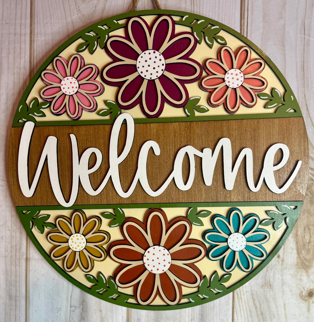 Welcome Flowers Spring Summer Door Hanger | Spring Front Door Decor ...