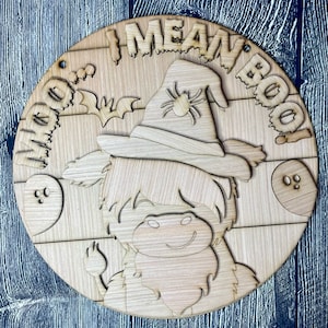 Halloween Highland Cow Door Hanger Blank | Halloween Decoration | Fall Door Hanger | Ready to Paint | Fall Door Decor | Halloween Decor