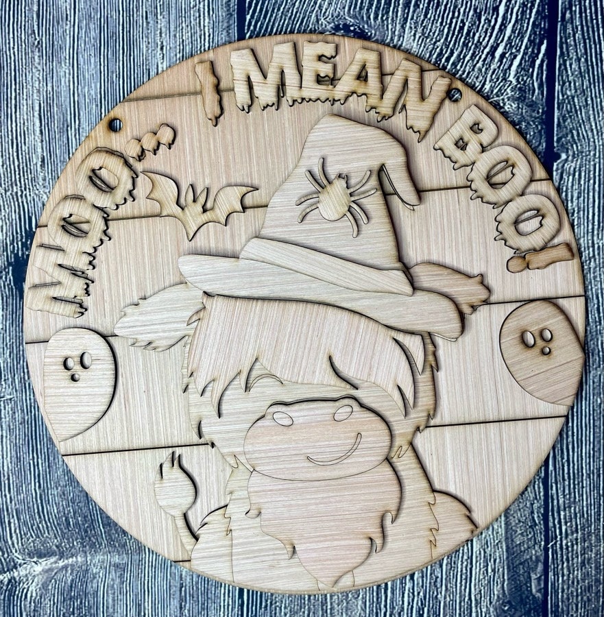 Halloween Highland Cow Door Hanger Blank | Halloween Decoration | Fall Door Hanger | Ready to Paint | Fall Door Decor | Halloween Decor
