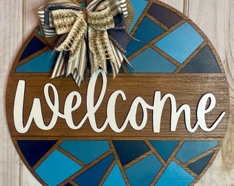 Geometric Boho Welcome Wood Door Hanger | Front Door Decor | Housewarming Gift | Year Round Wreath | Gift Idea