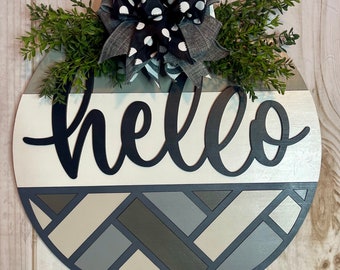 Geometric Hello Wood Front Door Hanger | Front Door Decor | Housewarming Gift | Year Round Wreath