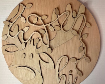 Reindeer 'Hi' Christmas Door Hanger: Blank Wood Sign