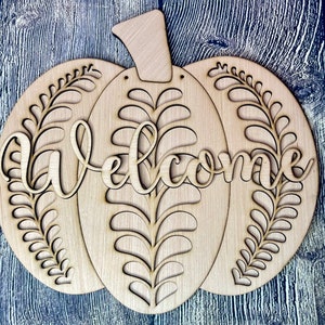 Welcome Pumpkin Fall Door Hanger | Wood Door Hanger Blank | Fall Sign | Pumpkin Sign | Fall Decoration | DIY Craft Supply