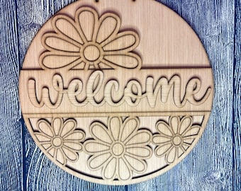 Daisy Welcome Door Hanger Blank | Spring Door Hanger | Wooden Door Hanger | Craft Supply | Sign Blanks | Door Hanger Blanks | Summer Sign
