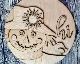 Scarecrow Hi Door Hanger Blank | Fall Door Decor | Blank Wood Cutout | DIY Door Hanger | Fall Wreath | Front Door Decor | Front Door Wreath