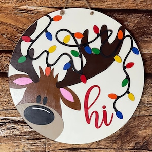 Reindeer Christmas Wood Door Hanger | Christmas Front Door Decor | Christmas Decoration | Holiday Door Hanger | Christmas Wreath