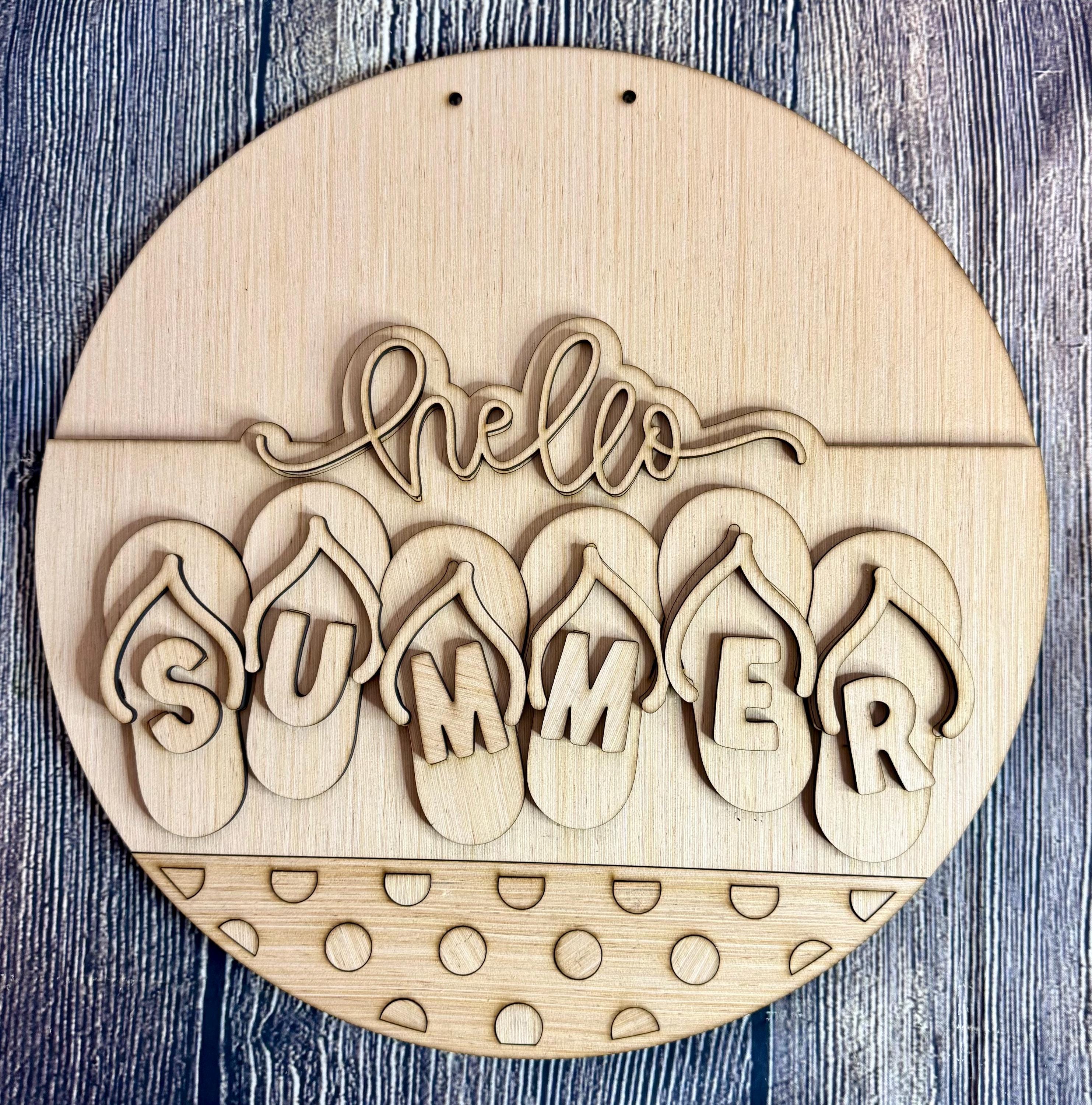 Hello Summer Flip Flops Door Hanger Blank | Summer Door Hanger | Wooden ...