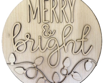 Merry & Bright Christmas Door Hanger Blank | Unfinished DIY Wood Craft