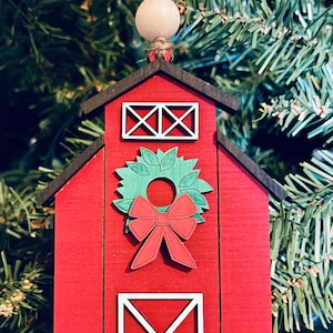 Christmas Barn Ornament | Wood Christmas Ornament | Farm Theme Christmas Ornament | Red Barn Ornament