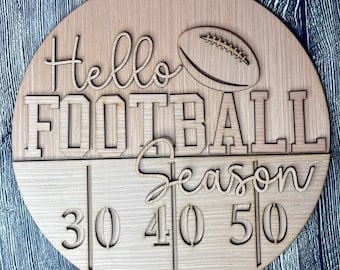 Hello Football Season Fall Door Hanger | Football Door Hanger Blank | Sports Sign | Fall Sports | DIY Craft Supply | Ready to Paint