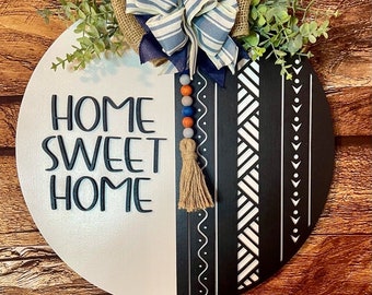 Home Sweet Home Boho Wood Door Hanger | Front Door Decor | Housewarming Gift | Year Round Wreath | Gift Idea