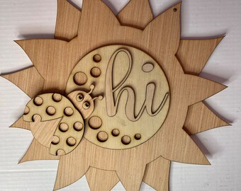 Sunflower Ladybug Hi Wood Door Hanger Blank