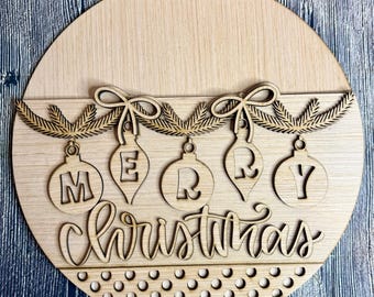 Merry Christmas Garland Door Hanger | Wood Blank | Merry Christmas Sign | Christmas Craft | Ready to Paint