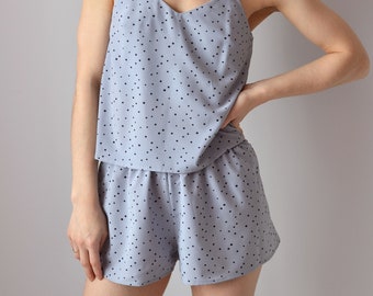 Womens Pajama Set, Blue PJS with Dots