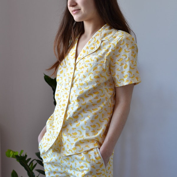 Cotton Pajama Set for Women with Lemons