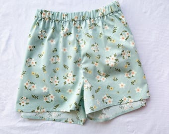 Womens Cotton Pajama Shorts, Floral Pj Shorts, Sleep Bottom with flowers