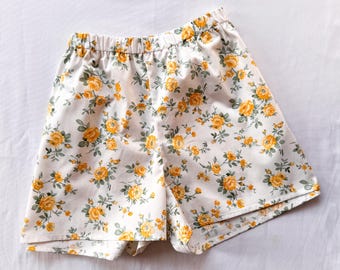 Womens Cotton Pajama Shorts, Floral Pj Shorts, Sleep Bottom with flowers