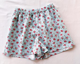 Womens Cotton Pajama Shorts, Floral Pj Shorts, Sleep Bottom with flowers
