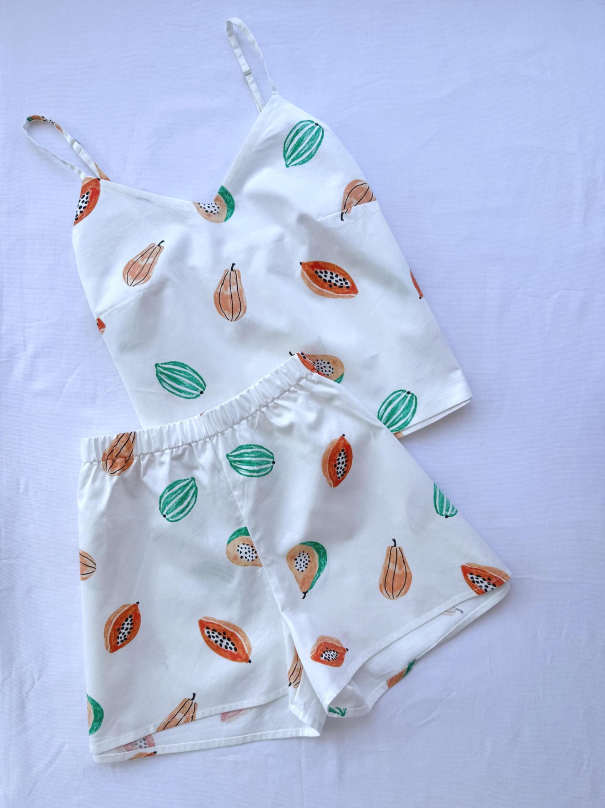Papaya Print Cotton Pajama Set: Women's Tank Top & Shorts