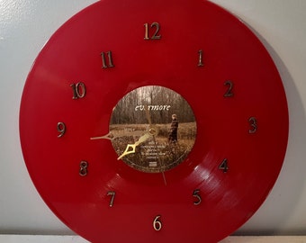 Taylor Swift Red evermore Record Clock handmade from original Taylor Swift Red evermore record fun unique music room décor Red record clock