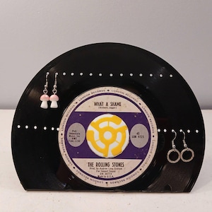 Rolling Stones Vinyl Record Earring Display: Handmade Music Decor