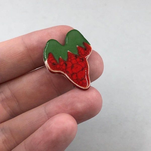 Vintage Handmade Ceramic Strawberry Pin