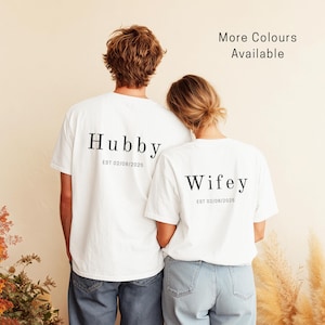 Newlyweds Personalized T-shirt, Hubby Wifey Matching Tshirts, Wedding Gift, Honeymoon T-shirt, Wedding Date Shirt, Custom Just Married Tee
