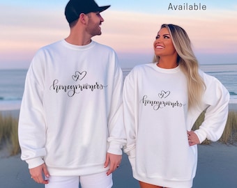 Honeymoon Matching Sweatshirts, Personalised Wedding Tops, Just Married Sweater, Custom Mr And Mrs Couples Shirt, Mens Womens Newlywed Gift