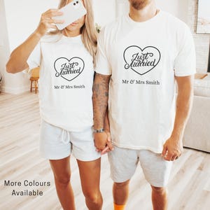 Honeymoon Couples T-shirt, Personalised Wedding Shirts, Just Married T-shirt, Custom Couple&#39;s Matching Shirt, Mens Womens Newlywed T-shirts