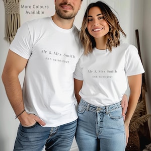 Newlyweds Personalized T-shirt, Hubby Wifey Matching Tshirts, Wedding Gift, Honeymoon T-shirt, Wedding Date Shirt, Custom Bride & Groom Tee