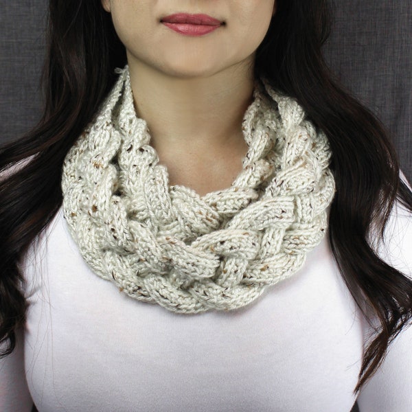 Double-braided cowl, scarf, crochet, cream, ivory, off-white
