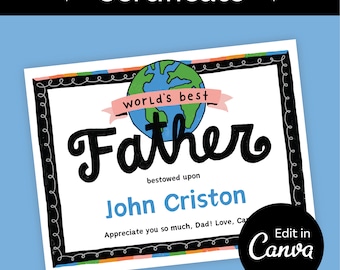 Dad Certificate | Editable Father's Day Gift (Digital Download)