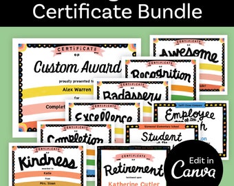Custom Certificate Templates Bundle: Editable Award Certificates (Canva Digital Download)