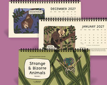 10x5 | 2027 Calendar Year | Strange & Bizarre Animals Desk Flip Calendar