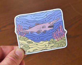 Goblin Shark Weatherproof Vinyl Sticker Decal | Strange and Bizarre Animals Gift | Living Fossil