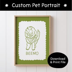 Custom Pet Portrait, Unique Retro Dog Illustration, Funky Minimal Drawn Cat, Trendy Personalized Dog Lover Art Gift, Lost Pet Memorial Gift