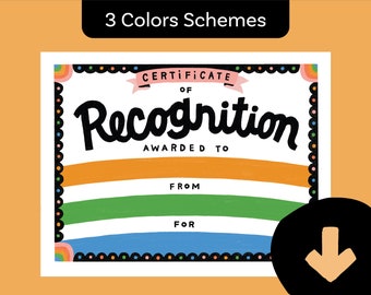 Certificate of Recognition Rainbow Digital Download