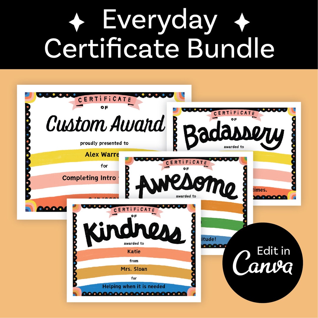 Editable Award Certificate Bundle | Canva Template (digital Download ...